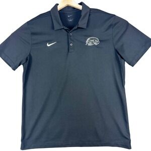 Embroidered Hawk Logo Shirt Mens Large Black Nike Dri‎ Fit Polo Golf Performance